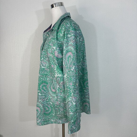 Charter Club Shirt Womens 24W Button Up Top Blouse Roll Sleeves Green Pink NWT - Picture 4 of 16